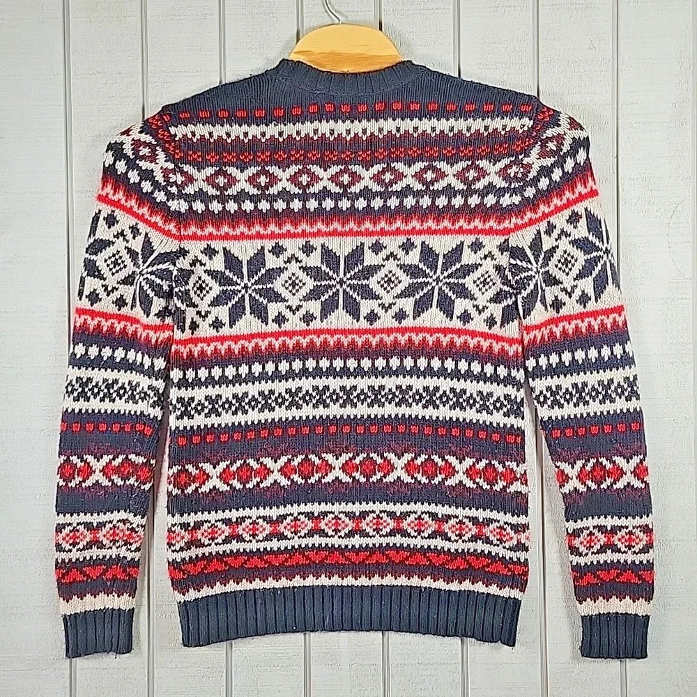 Abercrombie & Fitch Crewneck Dress Sweater Men's Size M Patterned Red White Blue